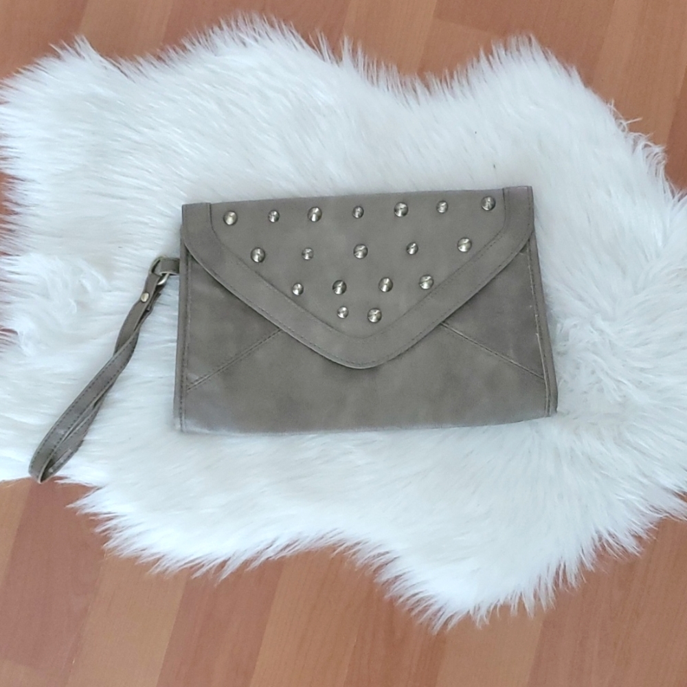 Nine West beige studded large clutch wristlet